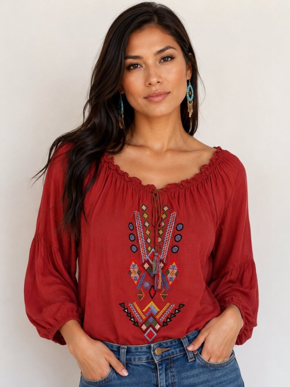 Grand & Greene Boho Embroidered Peasant Blouse Size XL
